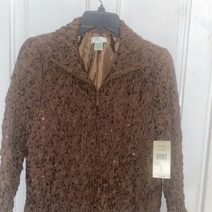 Laura Ashley Petite Brown Sequined Zip Up Jacket